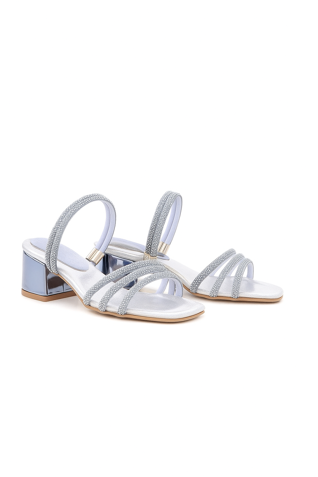 Girls Metallic Strappy Block Heel Sandals - Judy -  Blue Silver