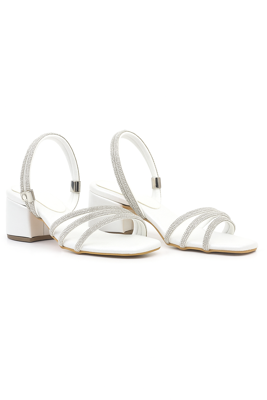 Girls Metallic Strappy Block Heel Sandals - Judy - Pearl White
