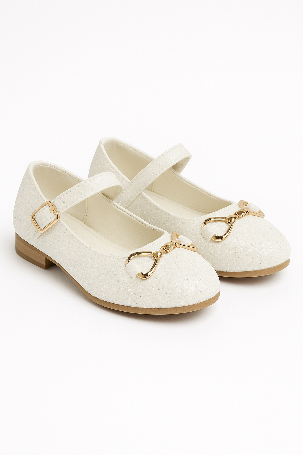 Girls Off White Glitter Flat Mary Jane Shoes Pair Side Picture