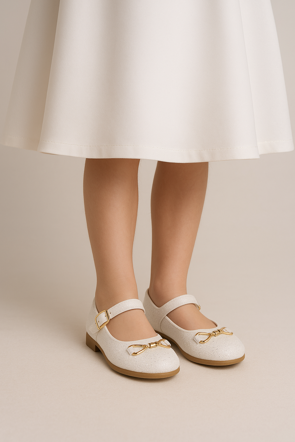 Girls Off White Glitter Flat Mary Jane Shoes Model Picture