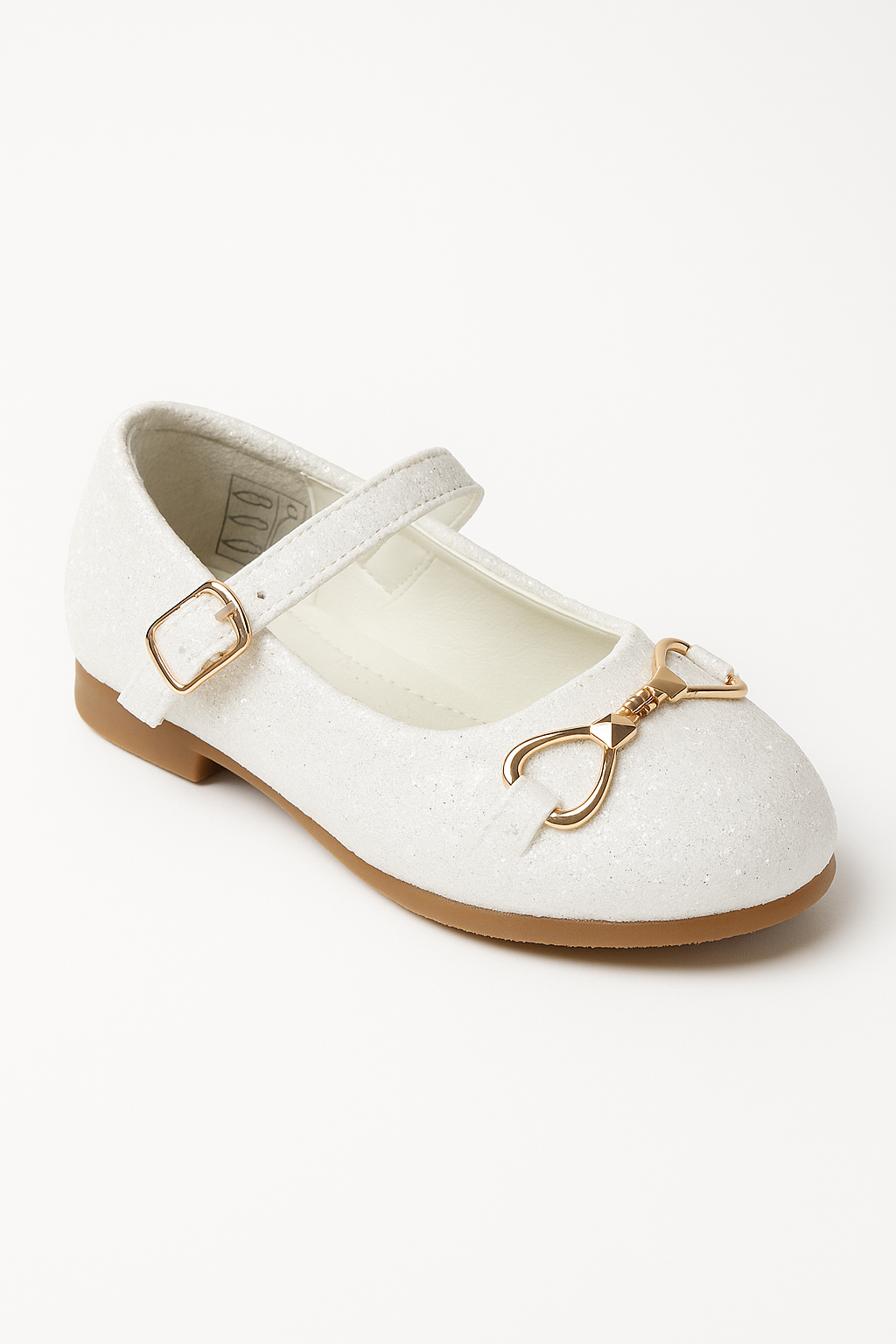 Girls Off White Glitter Flat Mary Jane Shoes Side Picture