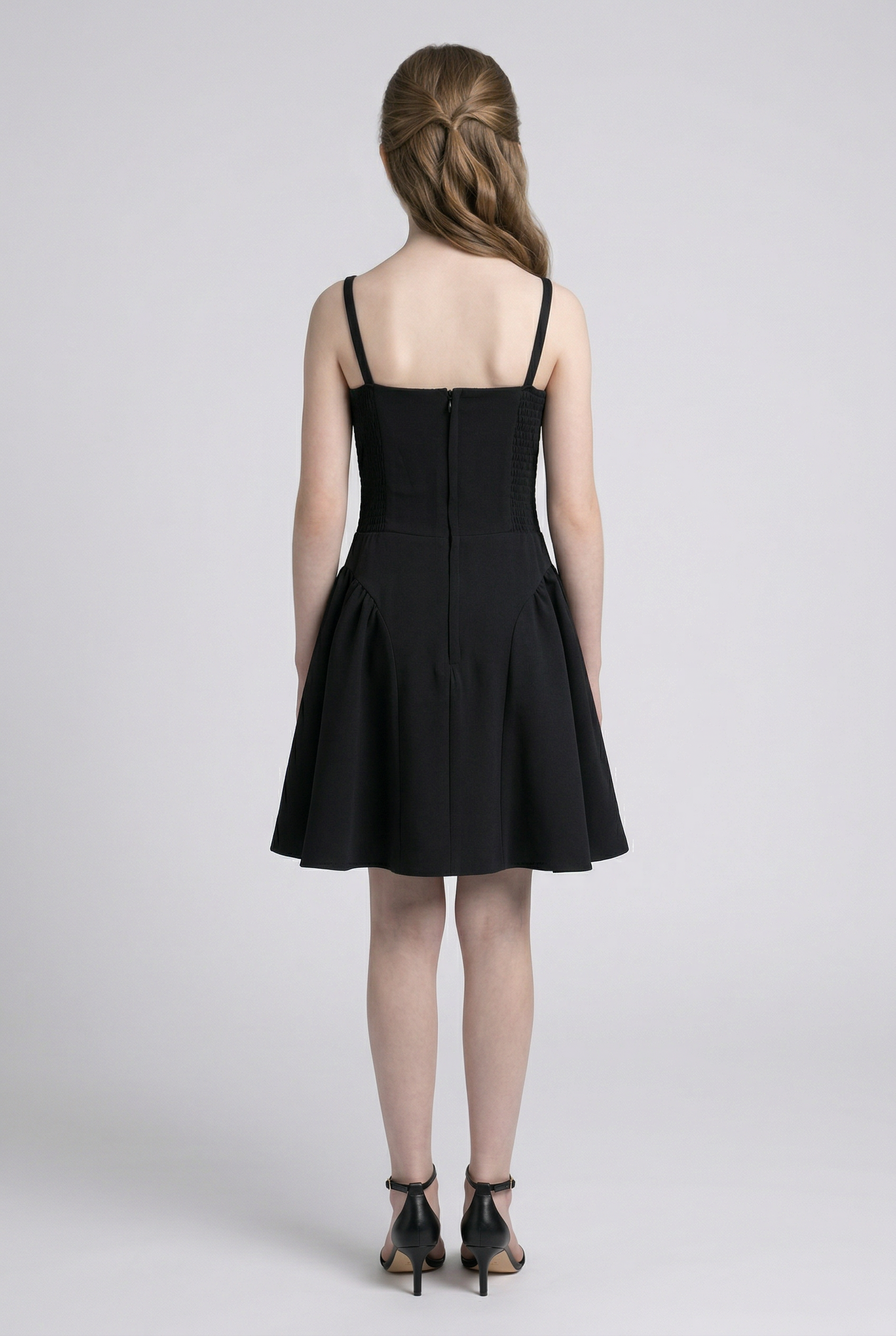 Girls Party Dress with Crystal Hip Detail & Bow - Black