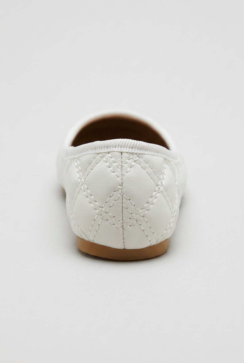 Girls Patent Cap Toe Quilted Ballet Flats - Off White Back Picture