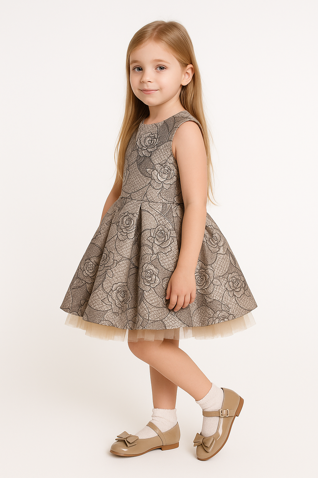 Girls Patent Mary Jane Shoes with Bow – LIYA - Camel Model Picture