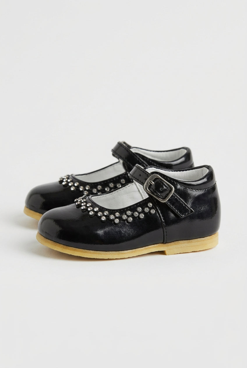 Girls Patent Mary Jane Shoes with Diamante Trim Side Picture