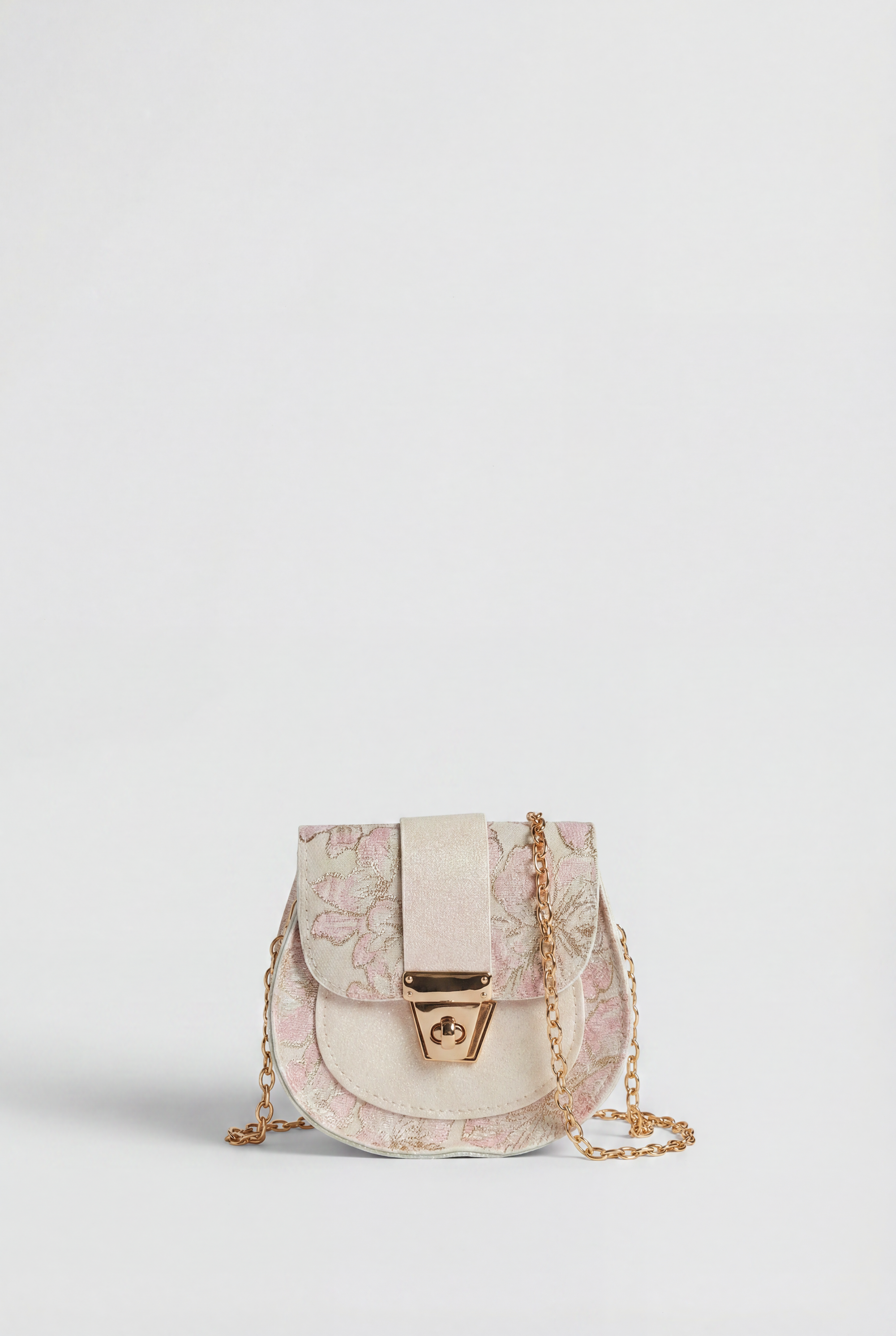 Girls Pink Floral Jacquard Occasion Dress with Matching Bag