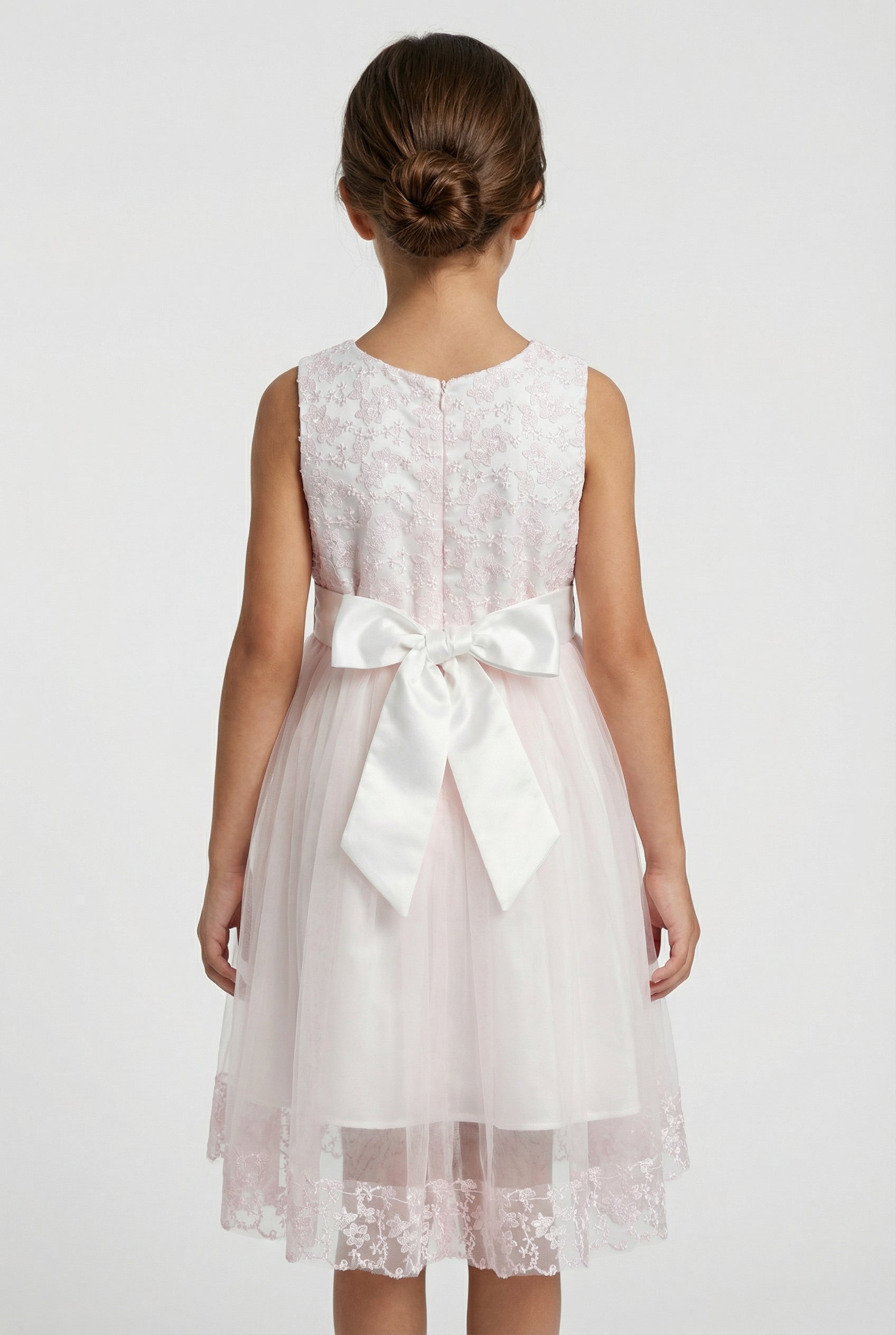 Girls Pink Lace High Low Tulle Dress Back Picture