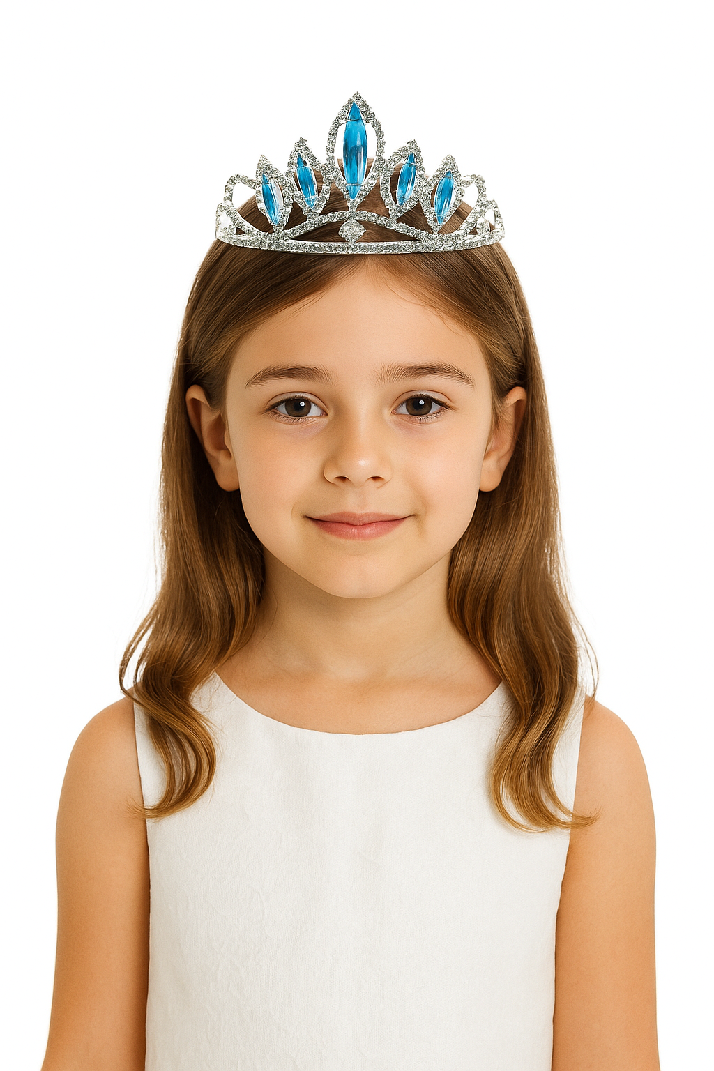 Girls Princess Tiara with Marquise Gemstones - Blue Model Picture