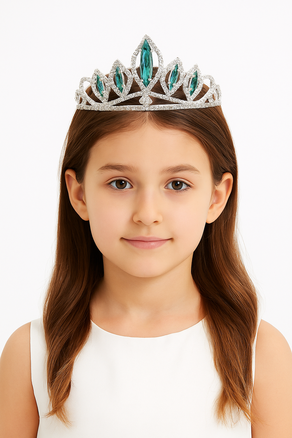 Girls Princess Tiara with Marquise Gemstones - Green Model Picture