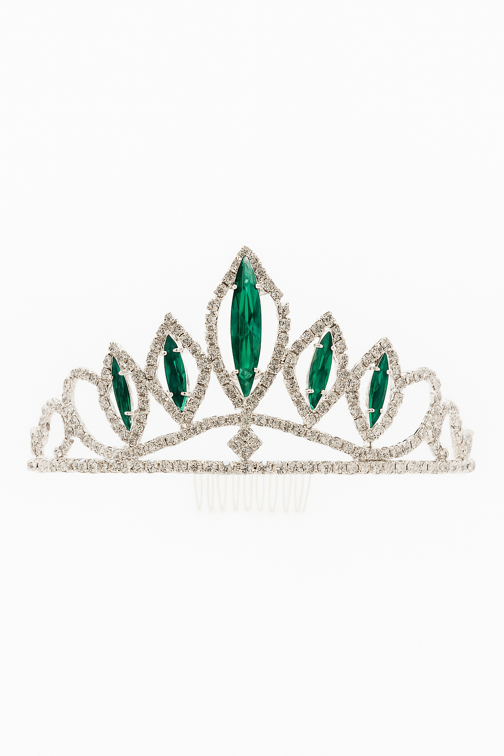 Girls Princess Tiara with Marquise Gemstones - Green