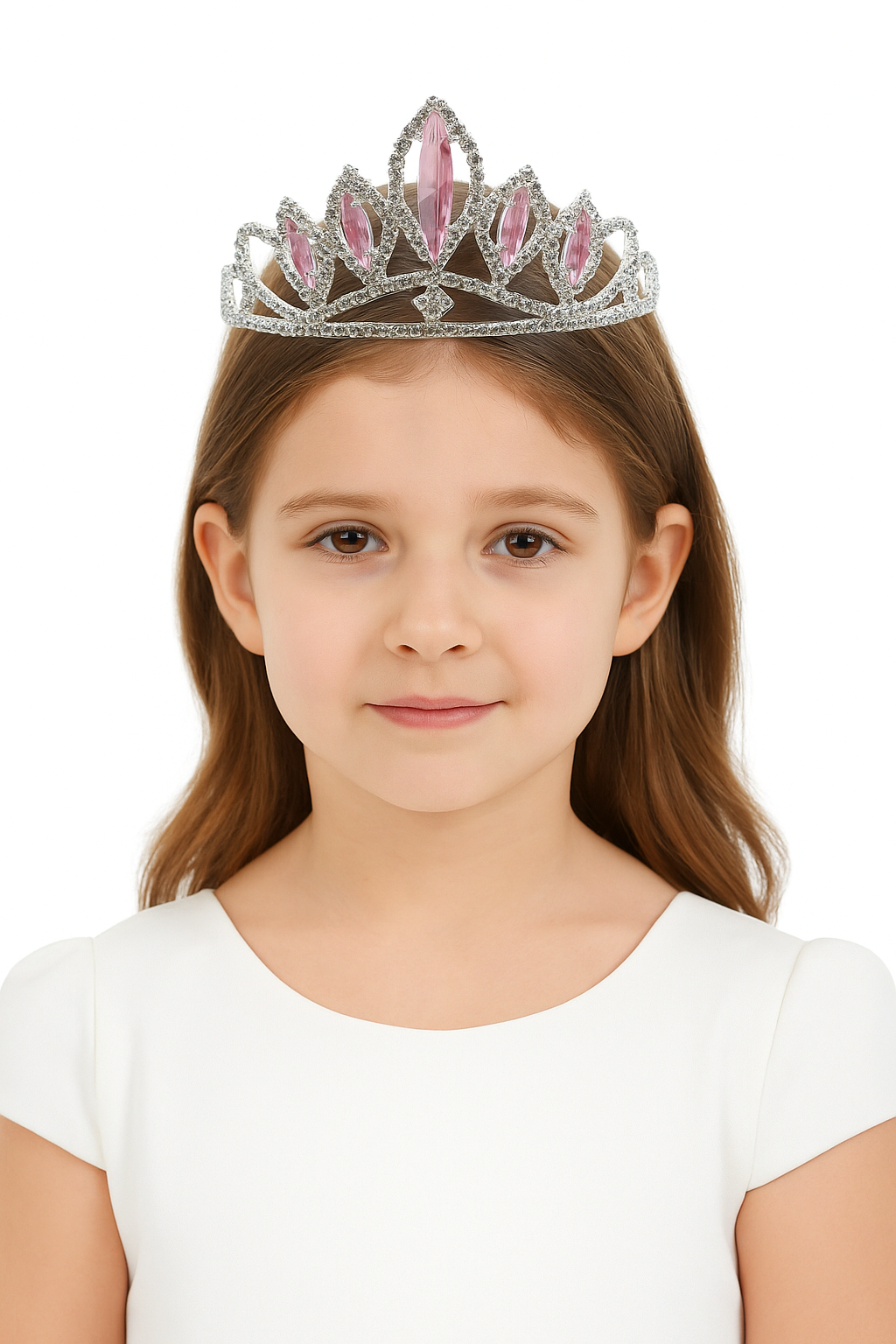 Girls Princess Tiara with Marquise Gemstones - Pink Model Picture