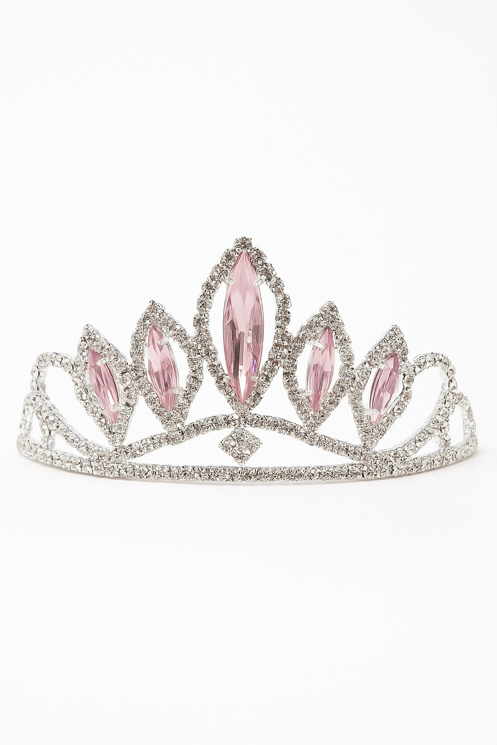 Girls Princess Tiara with Marquise Gemstones - Pink