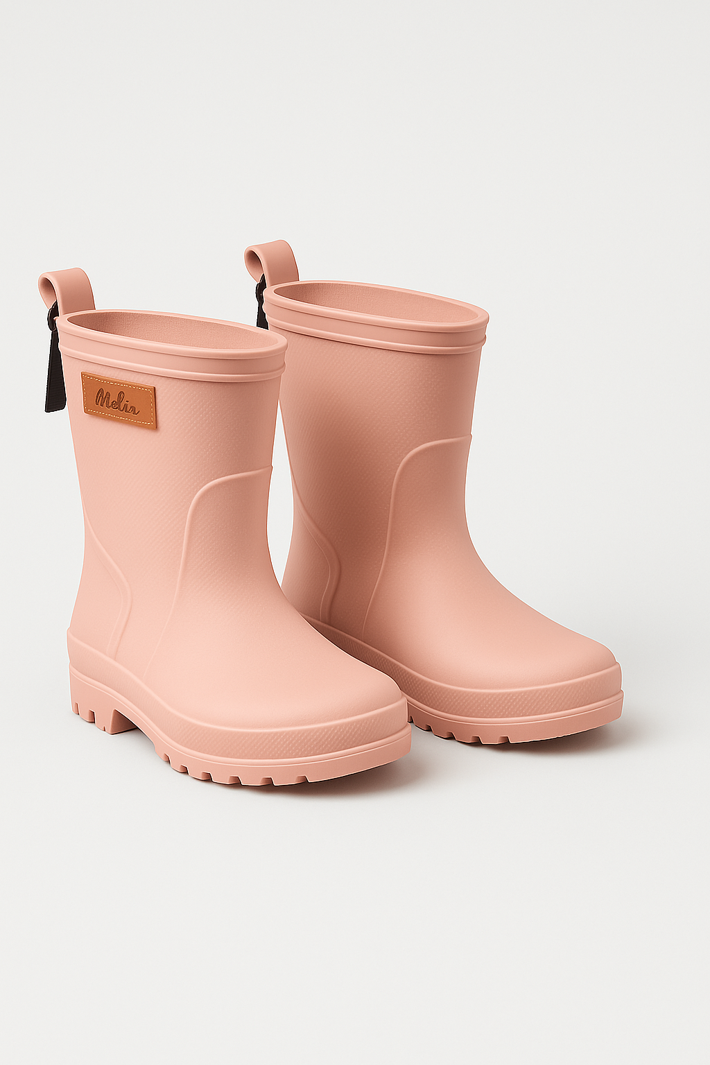 Girls Pull On Rain Boots - Angel  - Pink Pair Side Picture