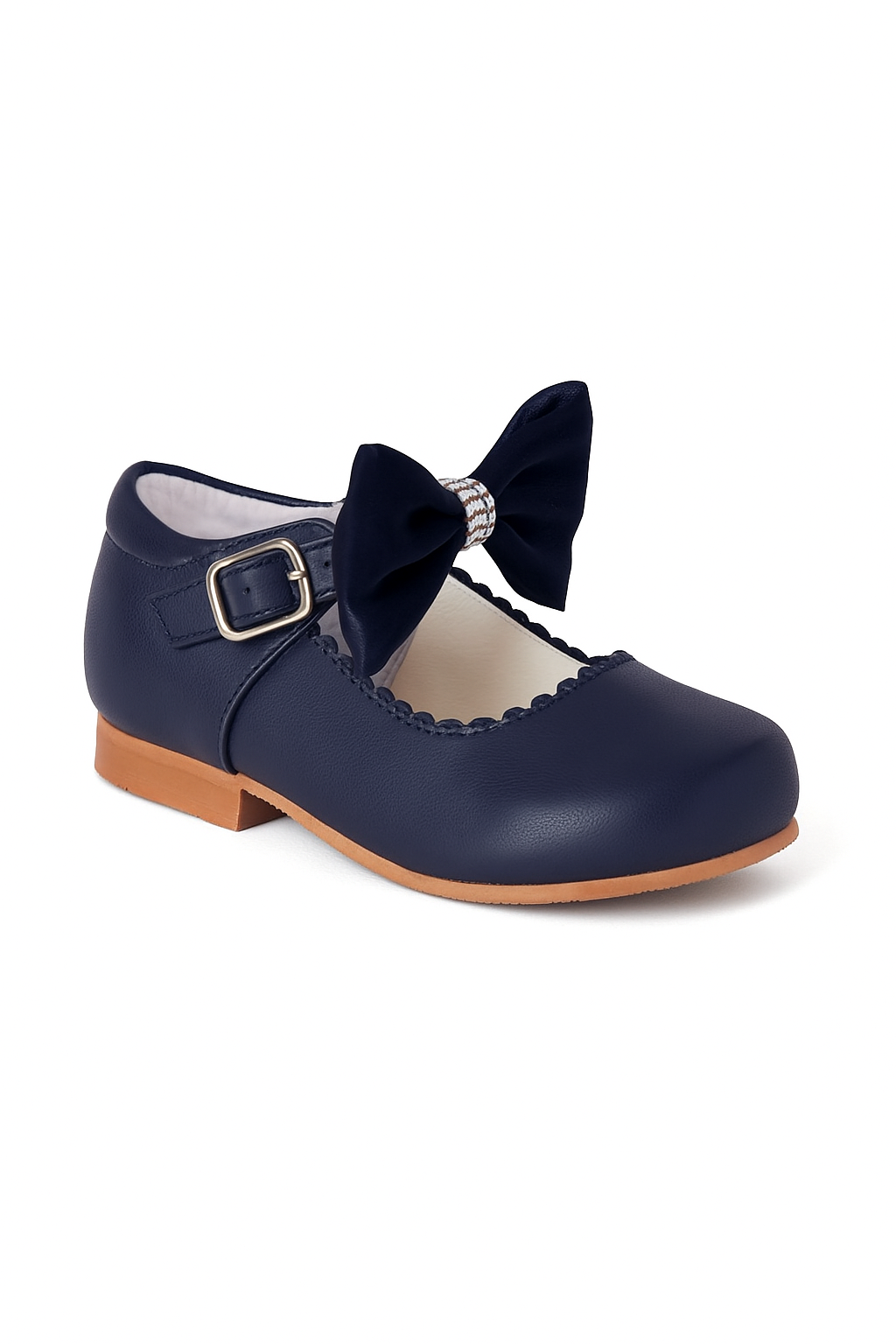 Girls Rhinestone Mary Jane Shoes with Bow – ZURI - Navy Blue Side Picture
