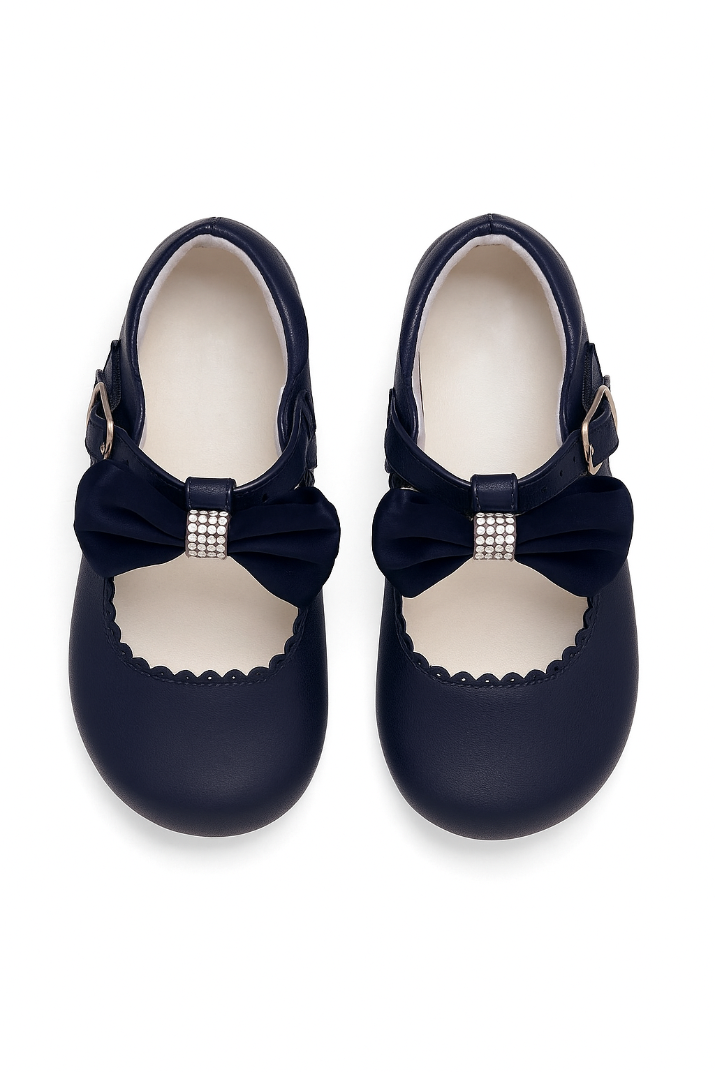 Girls Rhinestone Mary Jane Shoes with Bow – ZURI - Navy Blue Front Picture