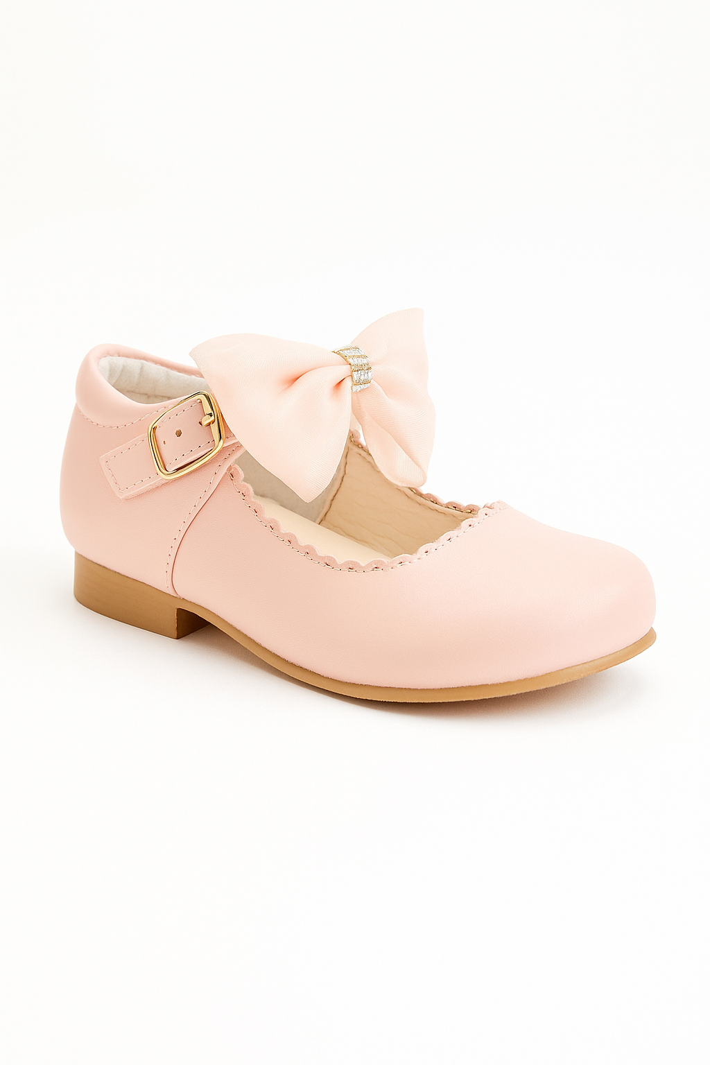 Girls Rhinestone Mary Jane Shoes with Bow – ZURI - Pink Side Picture