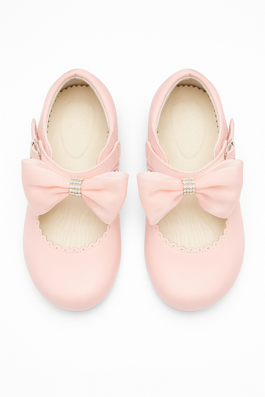 Girls Rhinestone Mary Jane Shoes with Bow – ZURI - Pink Front Picture