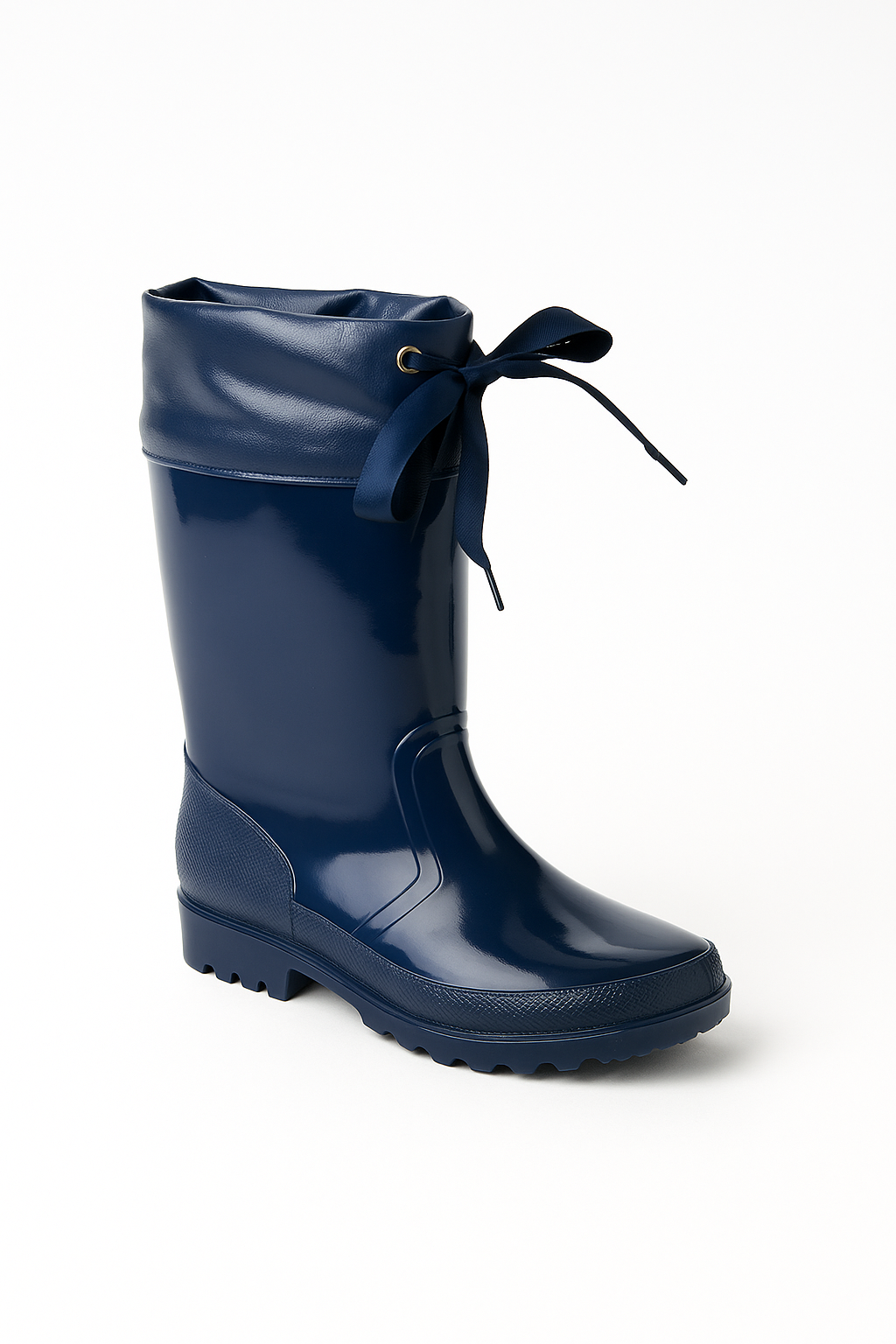 Girls Ribbon Wellington Boots, Waterproof Wellies - DALLAS - Navy Blue Side picture