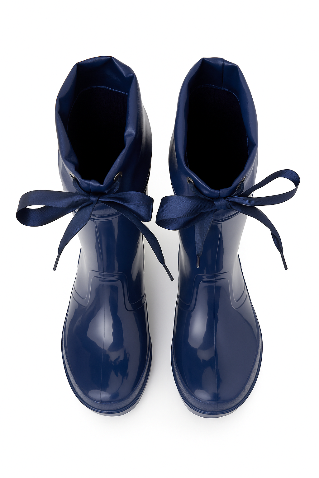 Girls Ribbon Wellington Boots, Waterproof Wellies - DALLAS - Navy Blue Front Picture