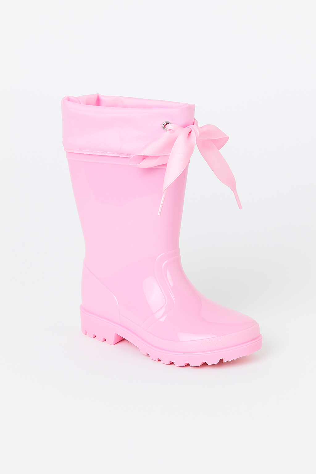 Girls Ribbon Wellington Boots, Waterproof Wellies - DALLAS - Pink Side Picture