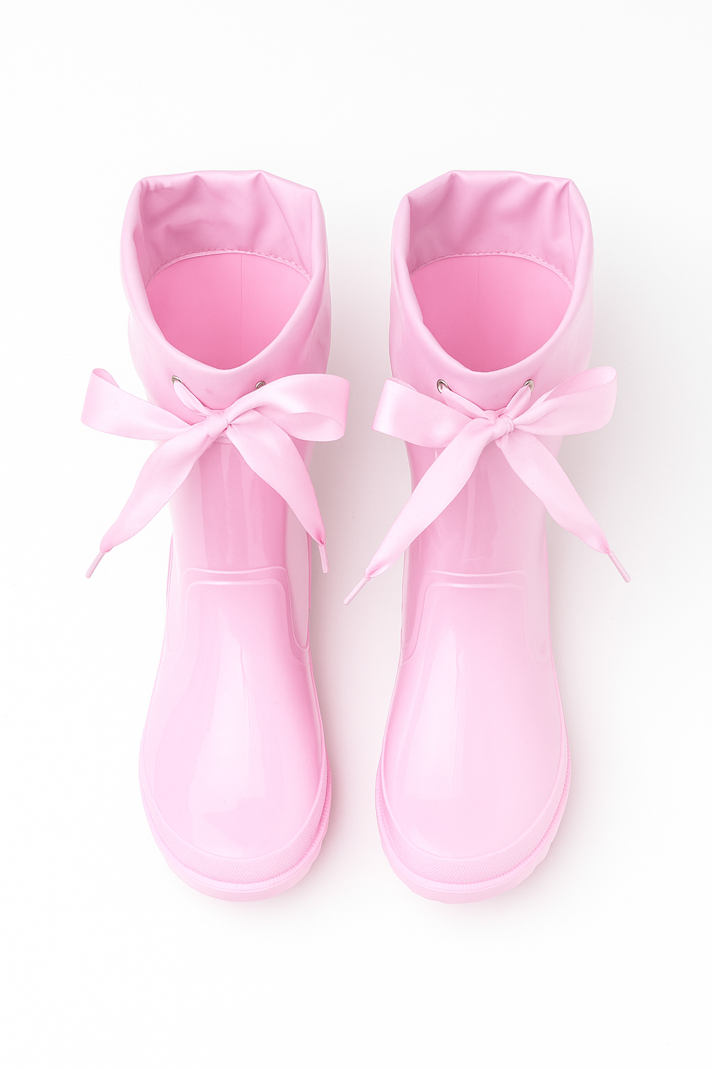 Girls Ribbon Wellington Boots, Waterproof Wellies - DALLAS - Pink Front Picture
