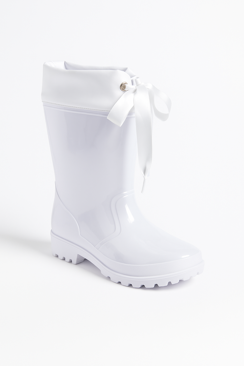 Girls Ribbon Wellington Boots, Waterproof Wellies - DALLAS - White Side Picture