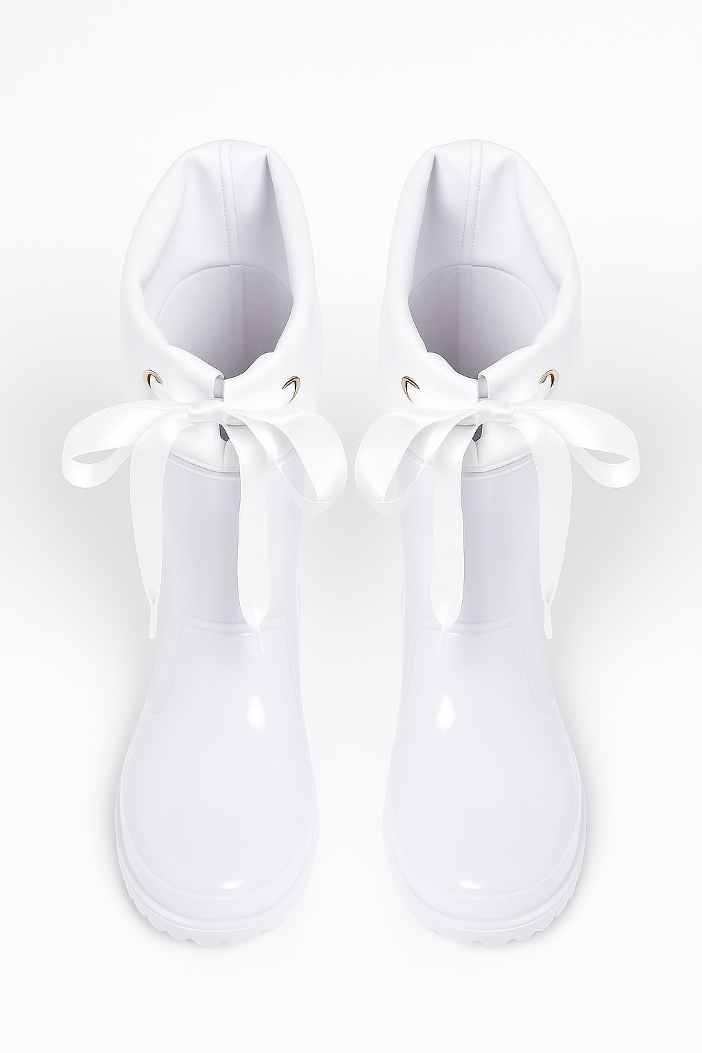 Girls Ribbon Wellington Boots, Waterproof Wellies - DALLAS - White Front Picture