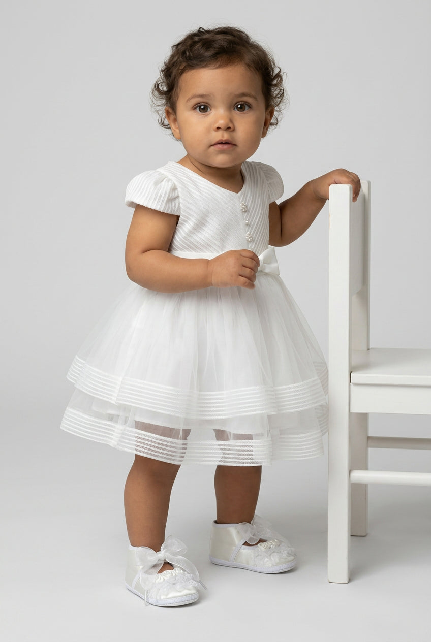 Girls Satin Lace Rose Pram Shoes - White