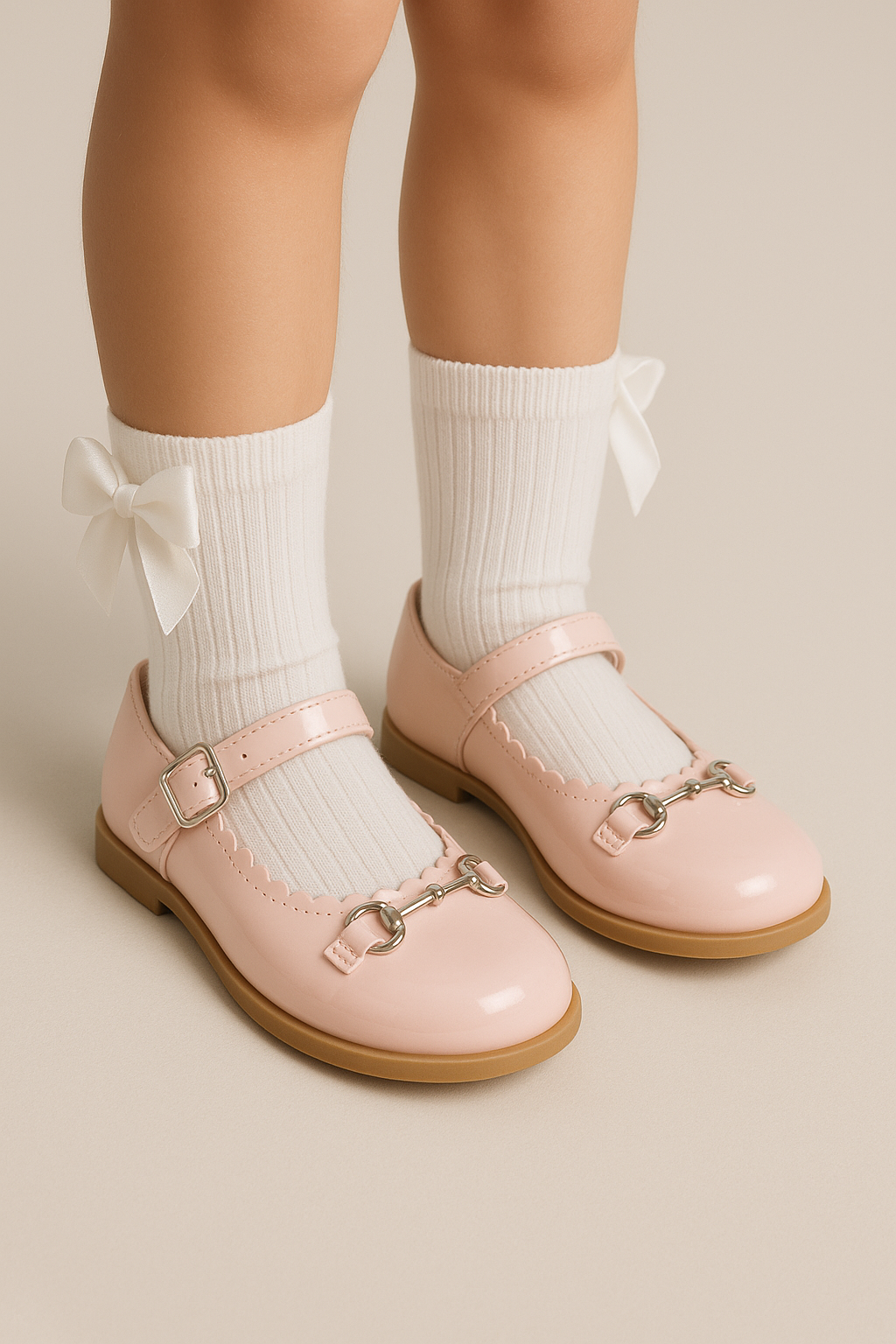 Girls Scallop Trim Flat Mary Jane Shoes - WILLA - Pink