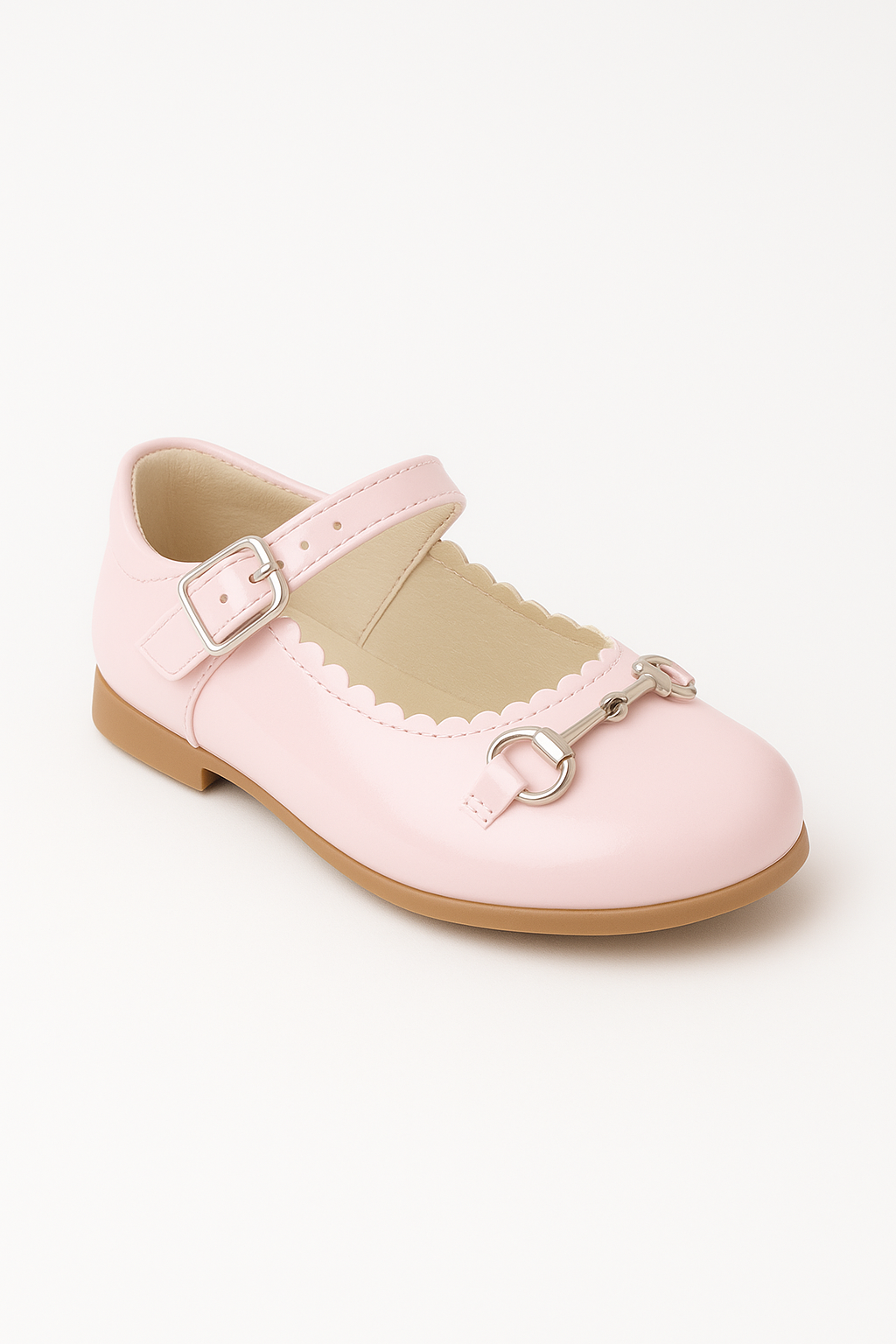 Girls Scallop Trim Flat Mary Jane Shoes - WILLA - Pink Side Picture