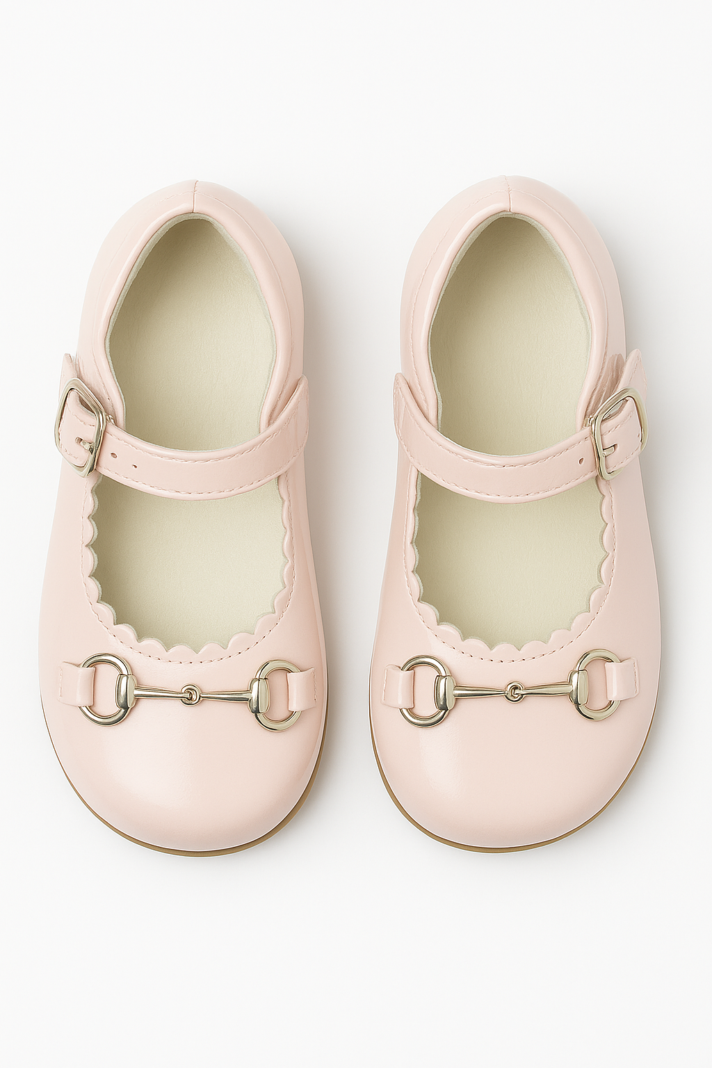 Girls Scallop Trim Flat Mary Jane Shoes - WILLA - Pink Front Picture