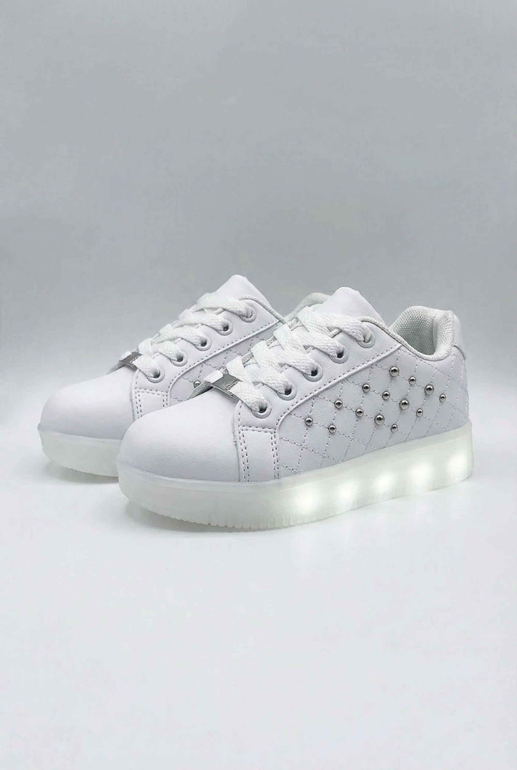 Girls Studded Light Up Trainers - White Pair Side Picture