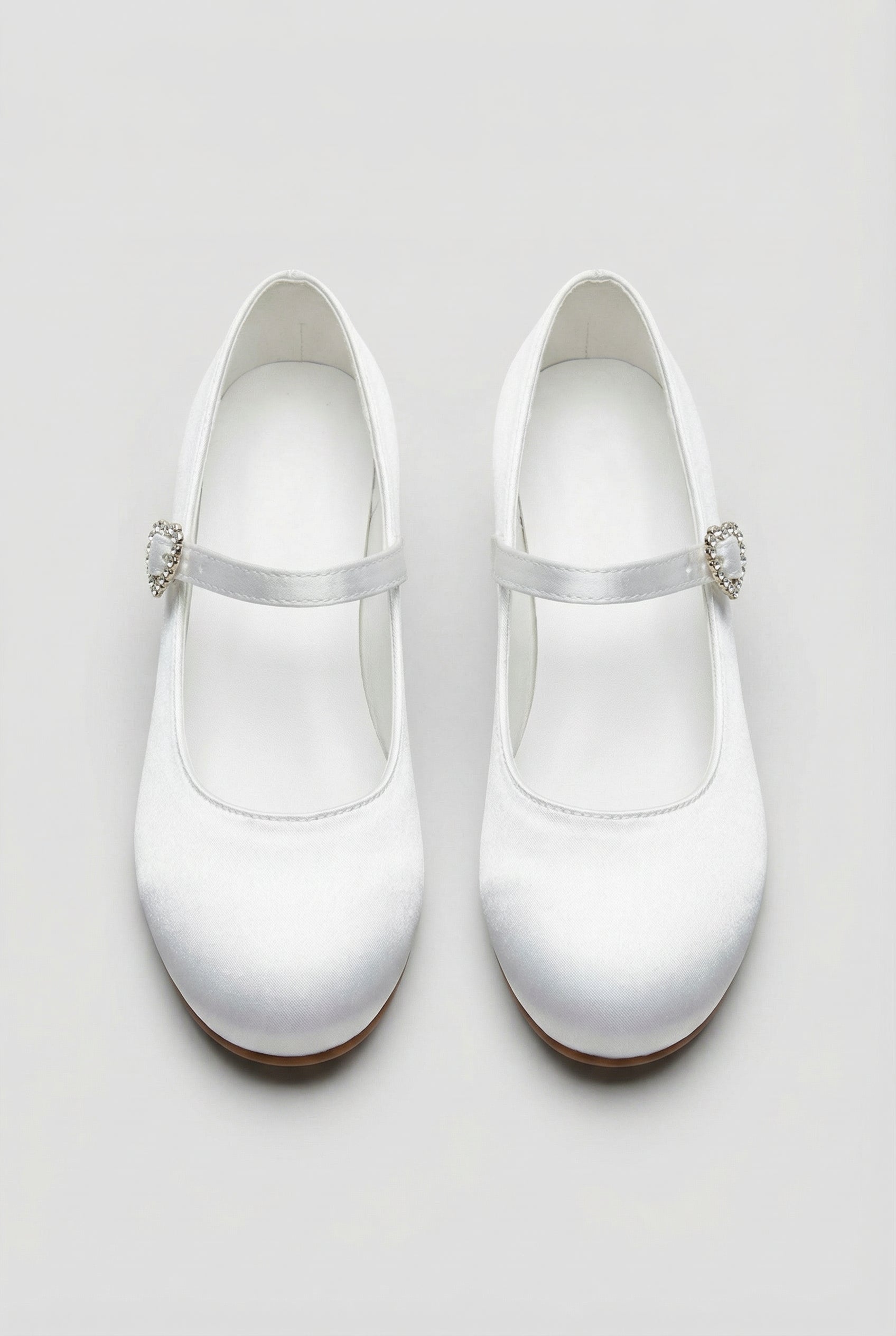 Girls White Communion Mary Jane Shoes with Heart Buckle - Abigail - White Front Picture