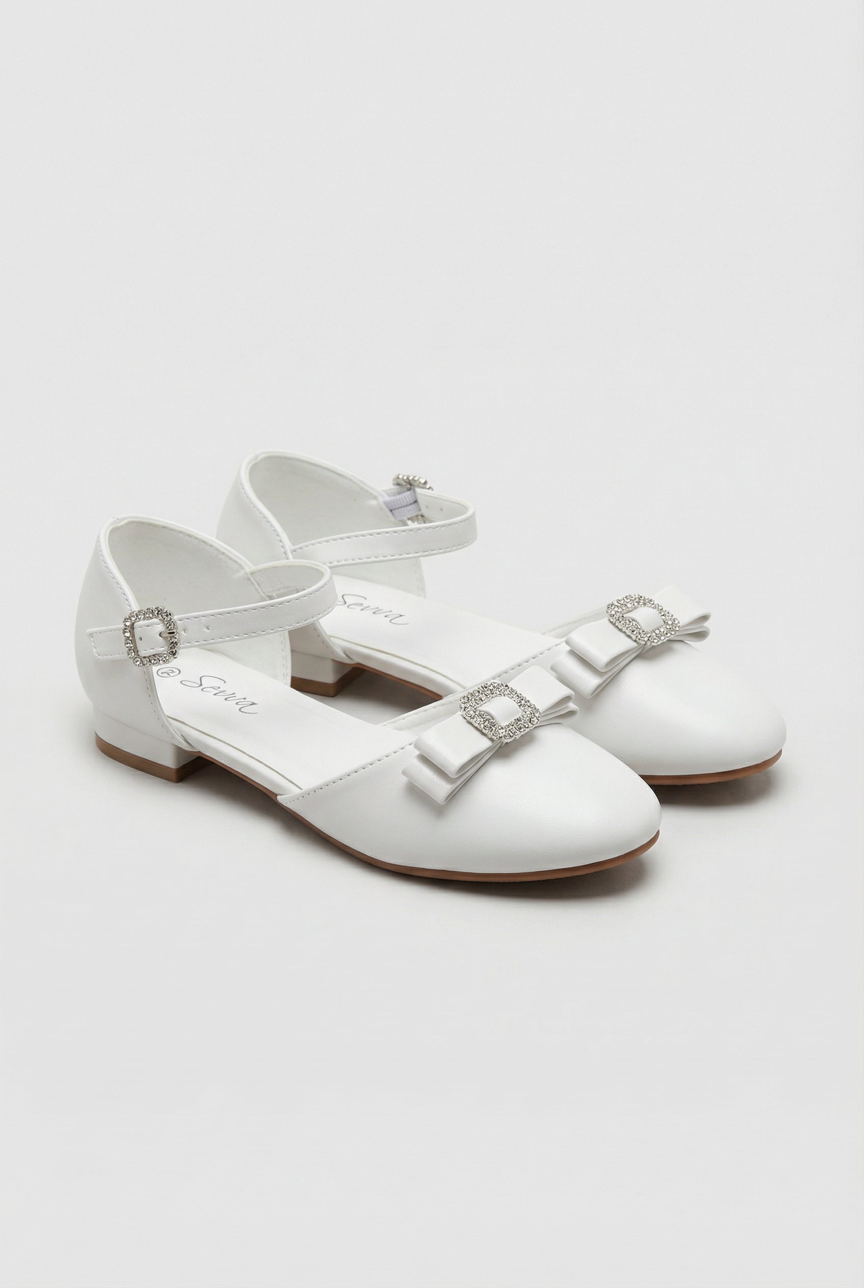 Girls White Mary Jane Shoes with Bow - Nova Pair Side Picture