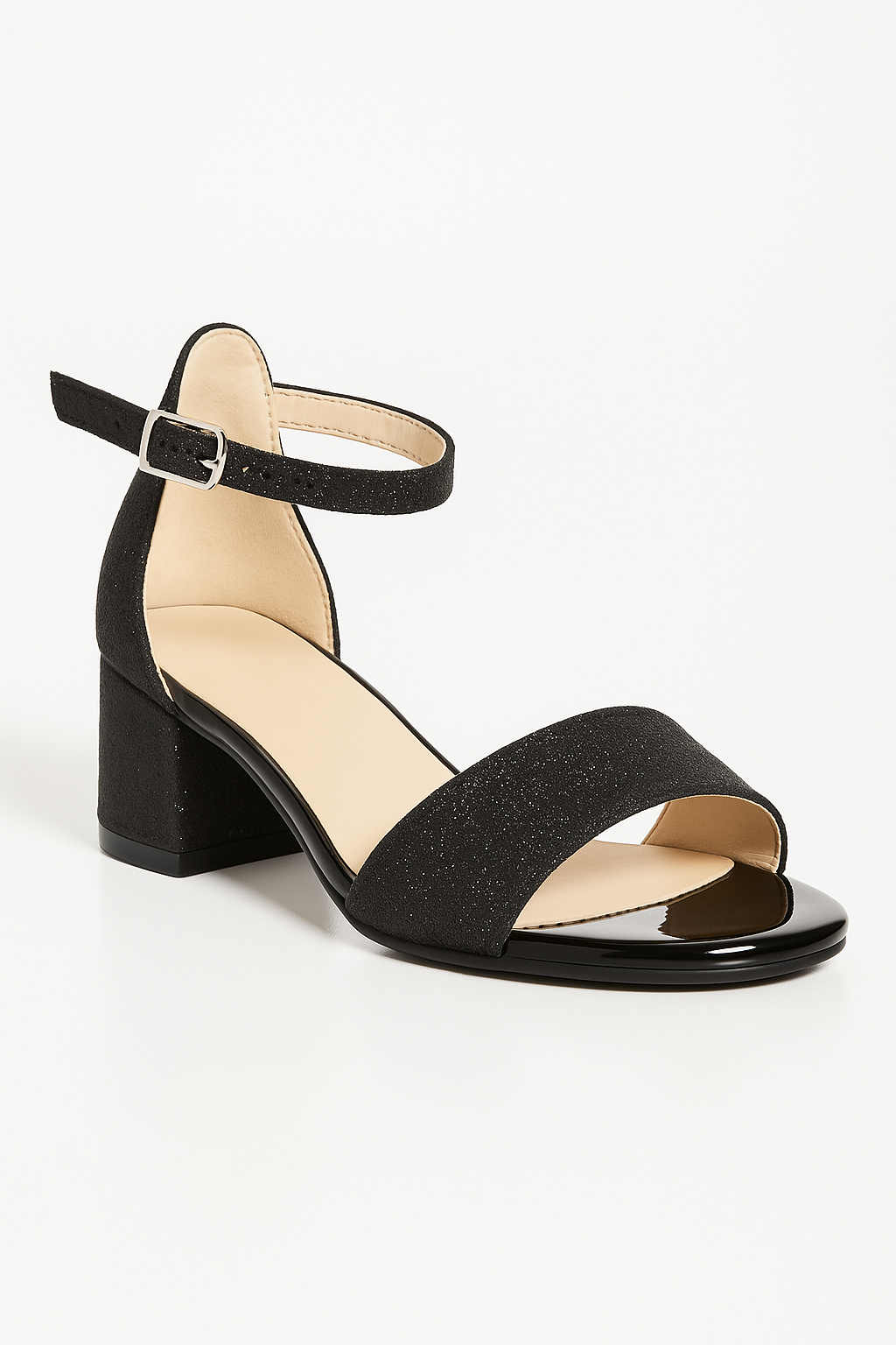 Girls Ankle-Strap Block Heel Sandals - SPARKLE - Black Side Picture