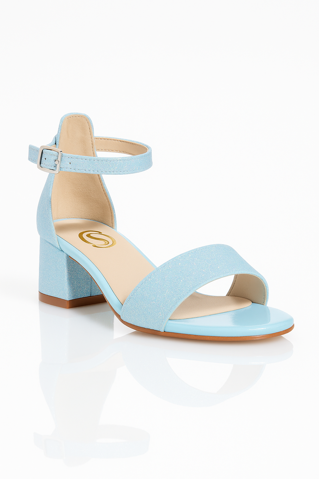 Girls Ankle-Strap Block Heel Sandals - SPARKLE - Blue Side Picture