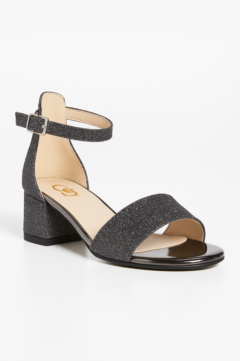 Girls Ankle-Strap Block Heel Sandals - SPARKLE - Dark Silver Side Picture