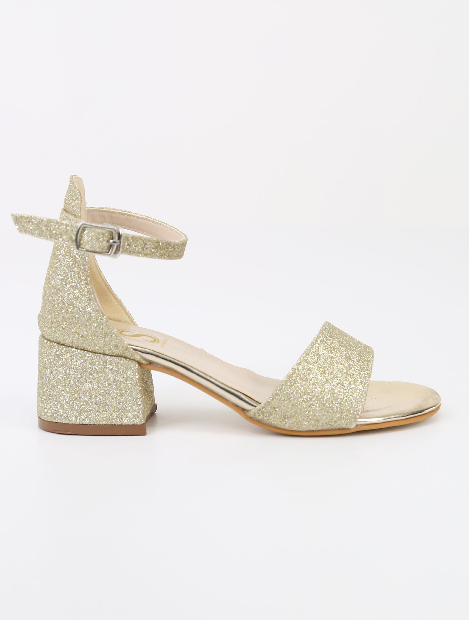 Girls Ankle-Strap Block Heel Sandals - SPARKLE - Gold