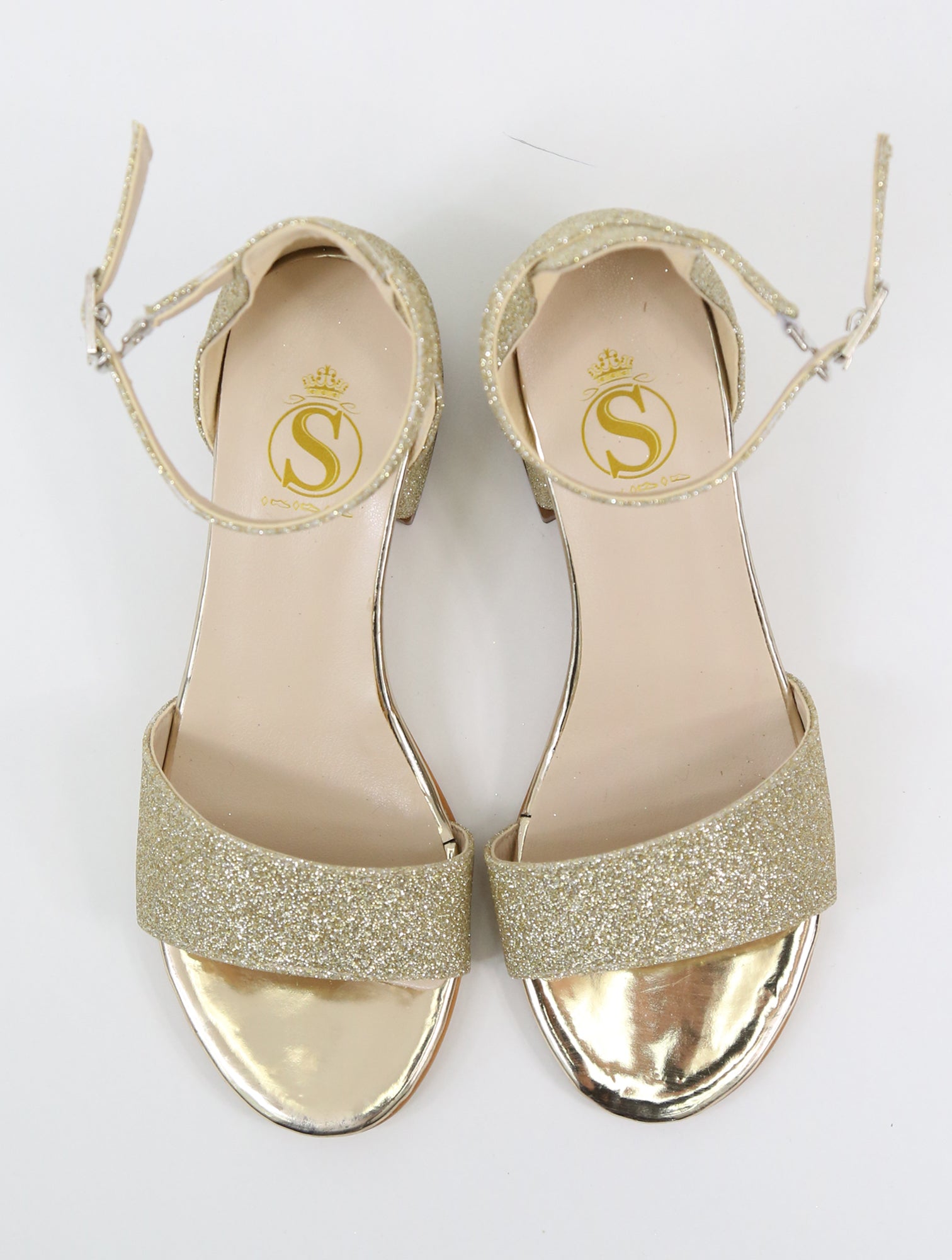 Girls Ankle-Strap Block Heel Sandals - SPARKLE - Gold