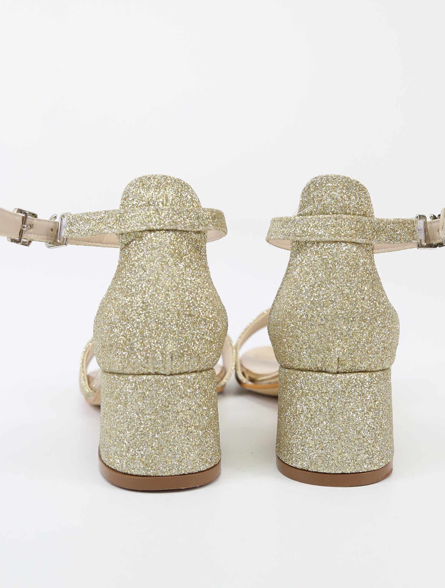 Girls Ankle-Strap Block Heel Sandals - SPARKLE - Gold
