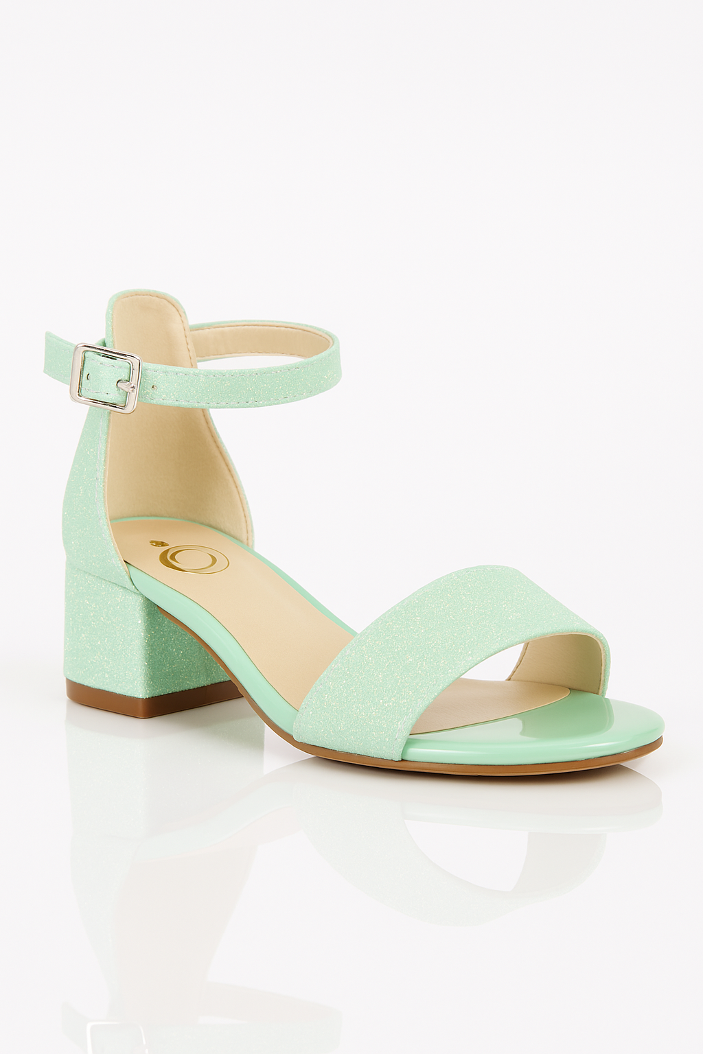 Girls Ankle-Strap Block Heel Sandals - SPARKLE - Green Side Picture