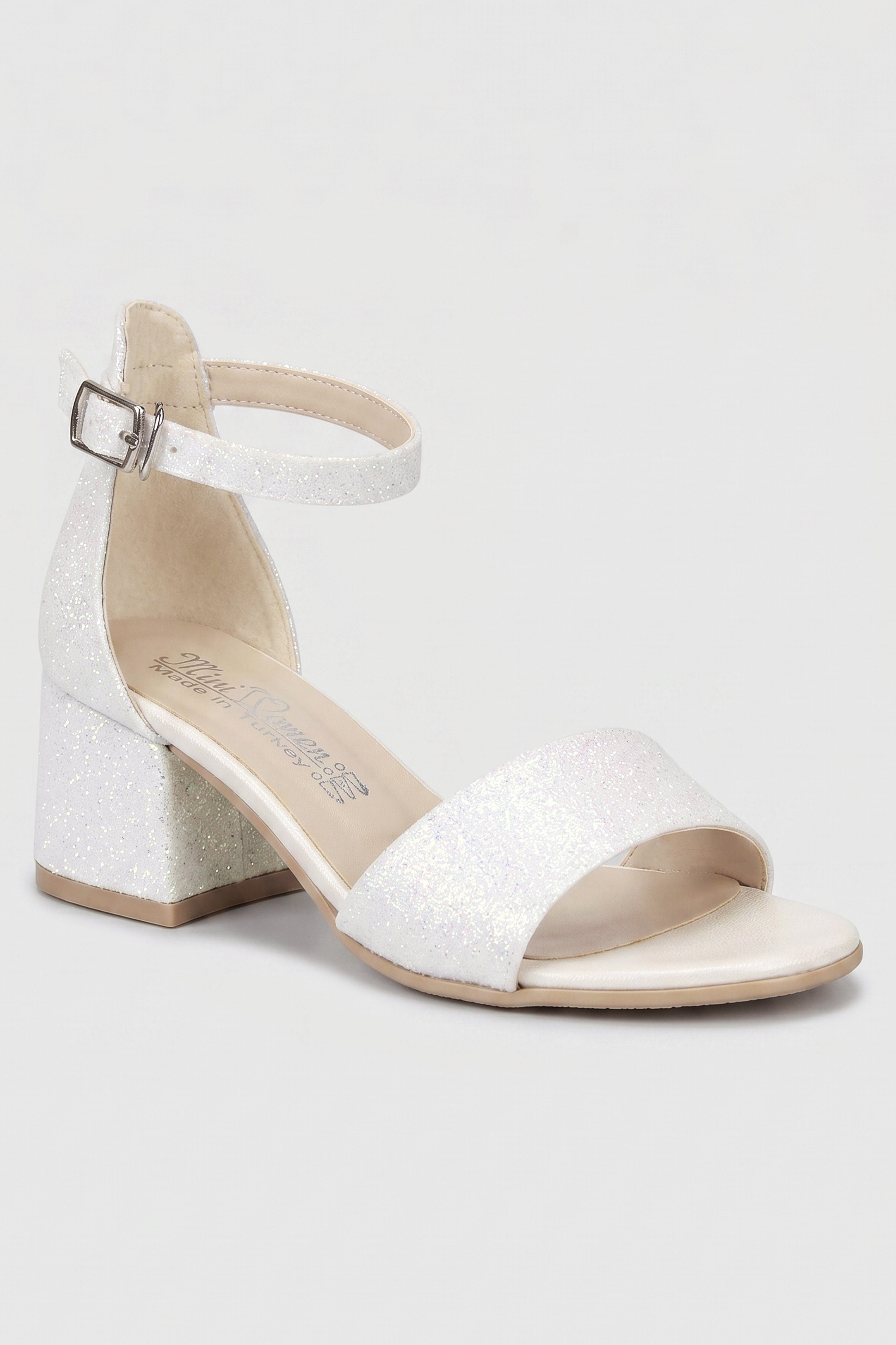 Girls Ankle-Strap Block Heel Sandals - SPARKLE - Pearl Ivory