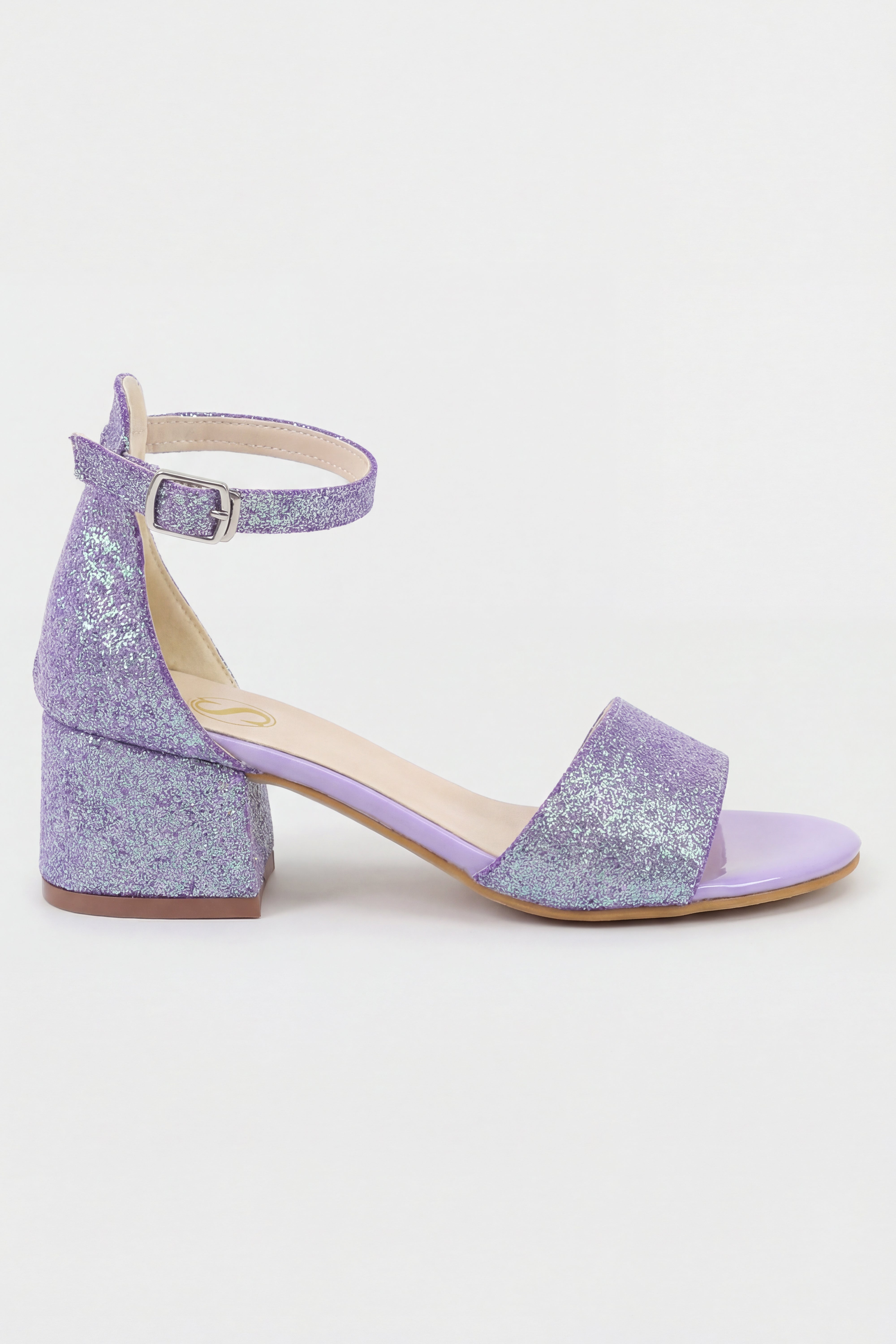 Girls Ankle-Strap Block Heel Sandals - SPARKLE - Purple