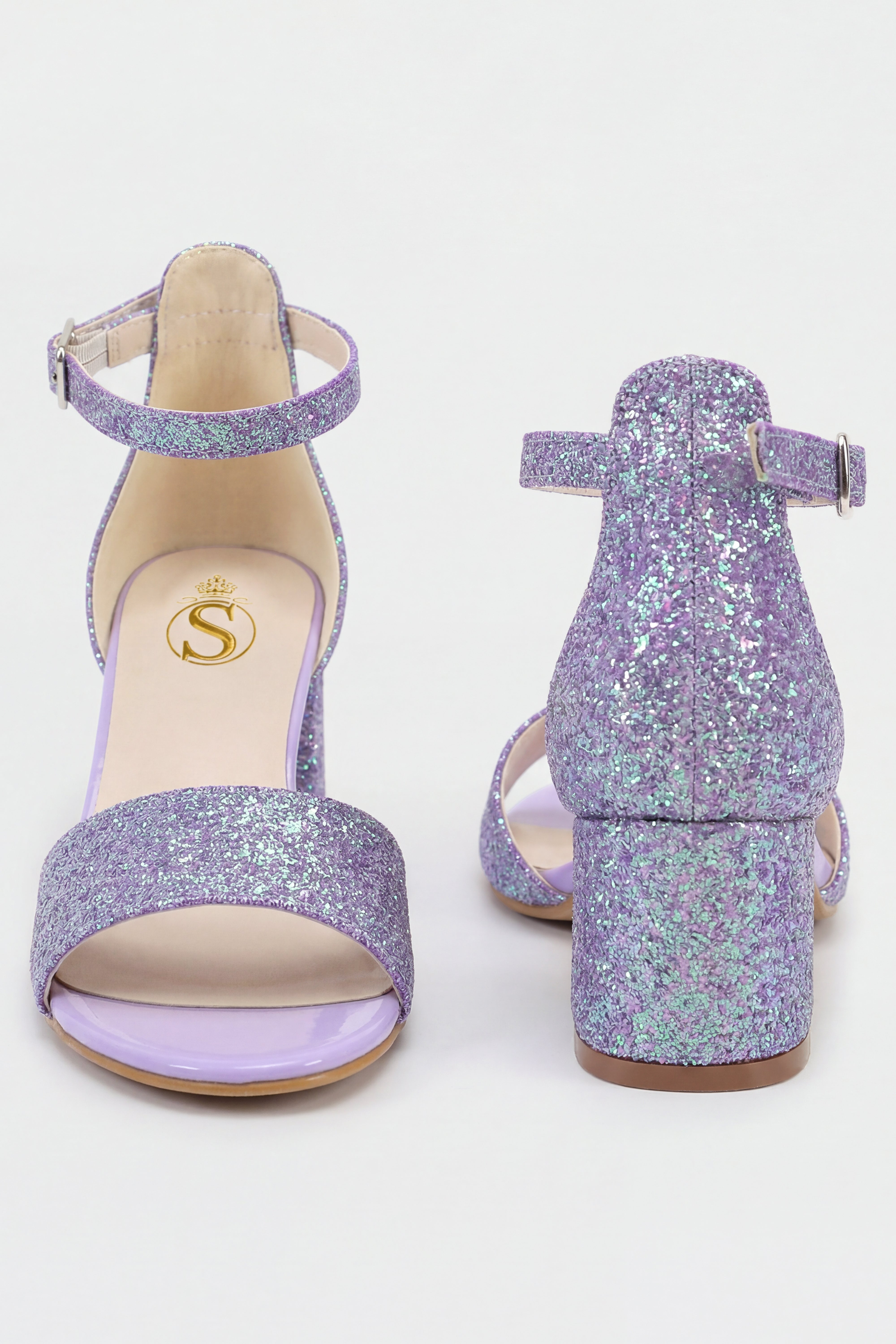 Girls Ankle-Strap Block Heel Sandals - SPARKLE - Purple