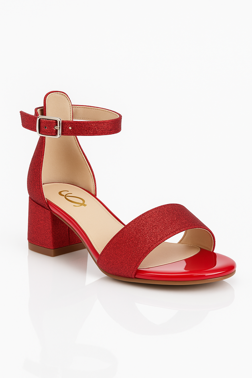 Girls Ankle-Strap Block Heel Sandals - SPARKLE - Red Side Picture
