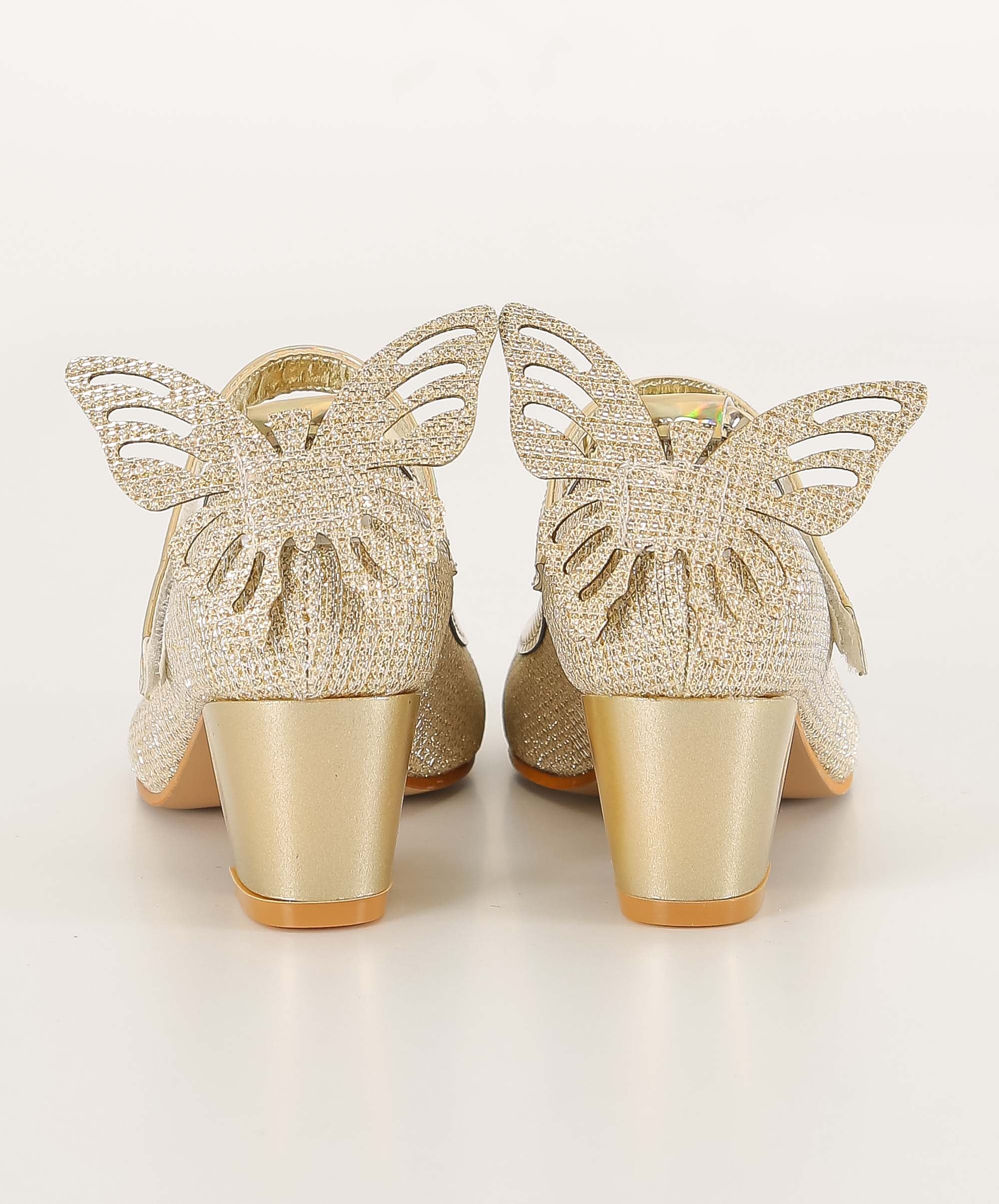 Girls Block Heel Sparkly Mary Jane Shoes - Gold