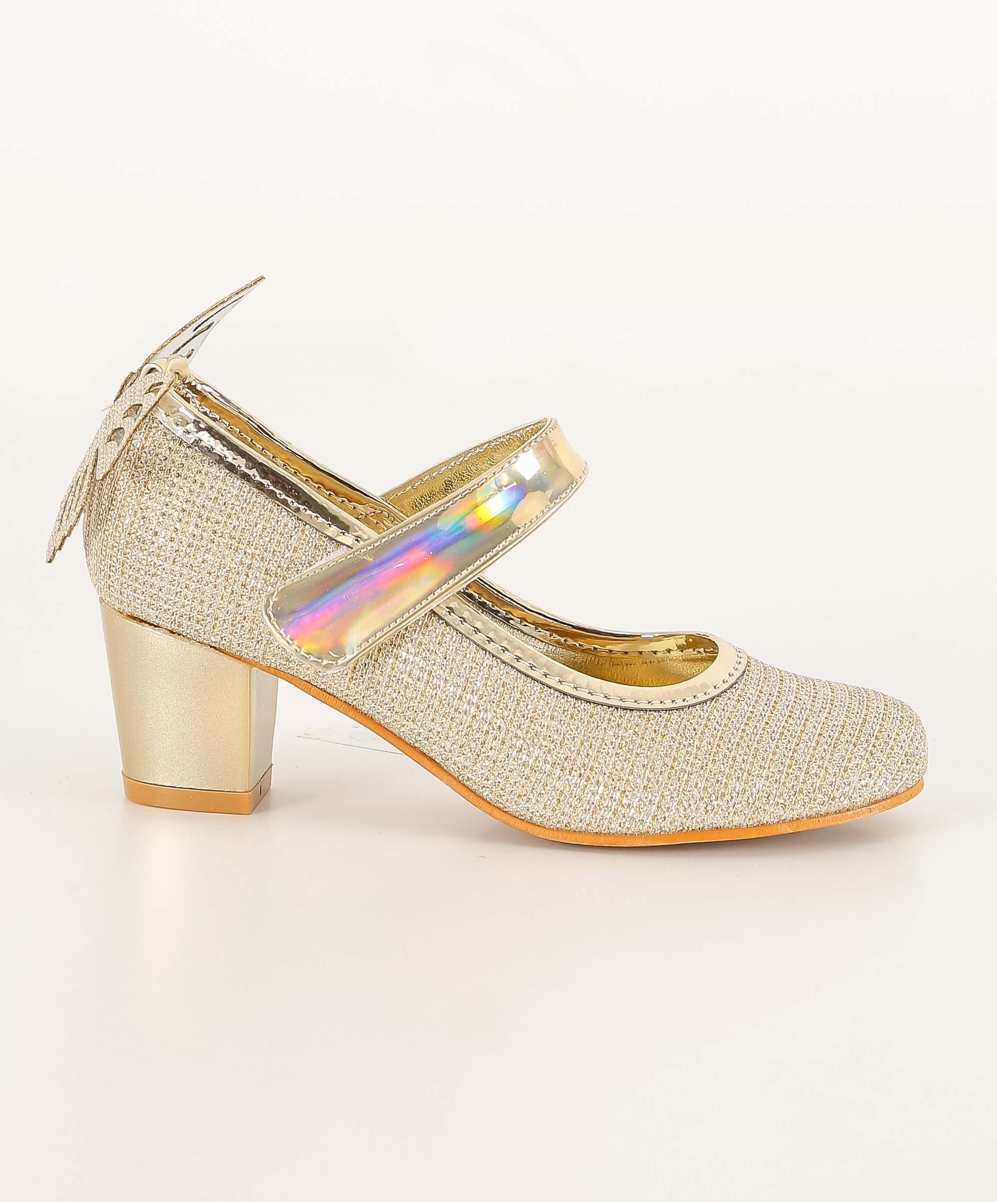 Girls Block Heel Sparkly Mary Jane Shoes - Gold