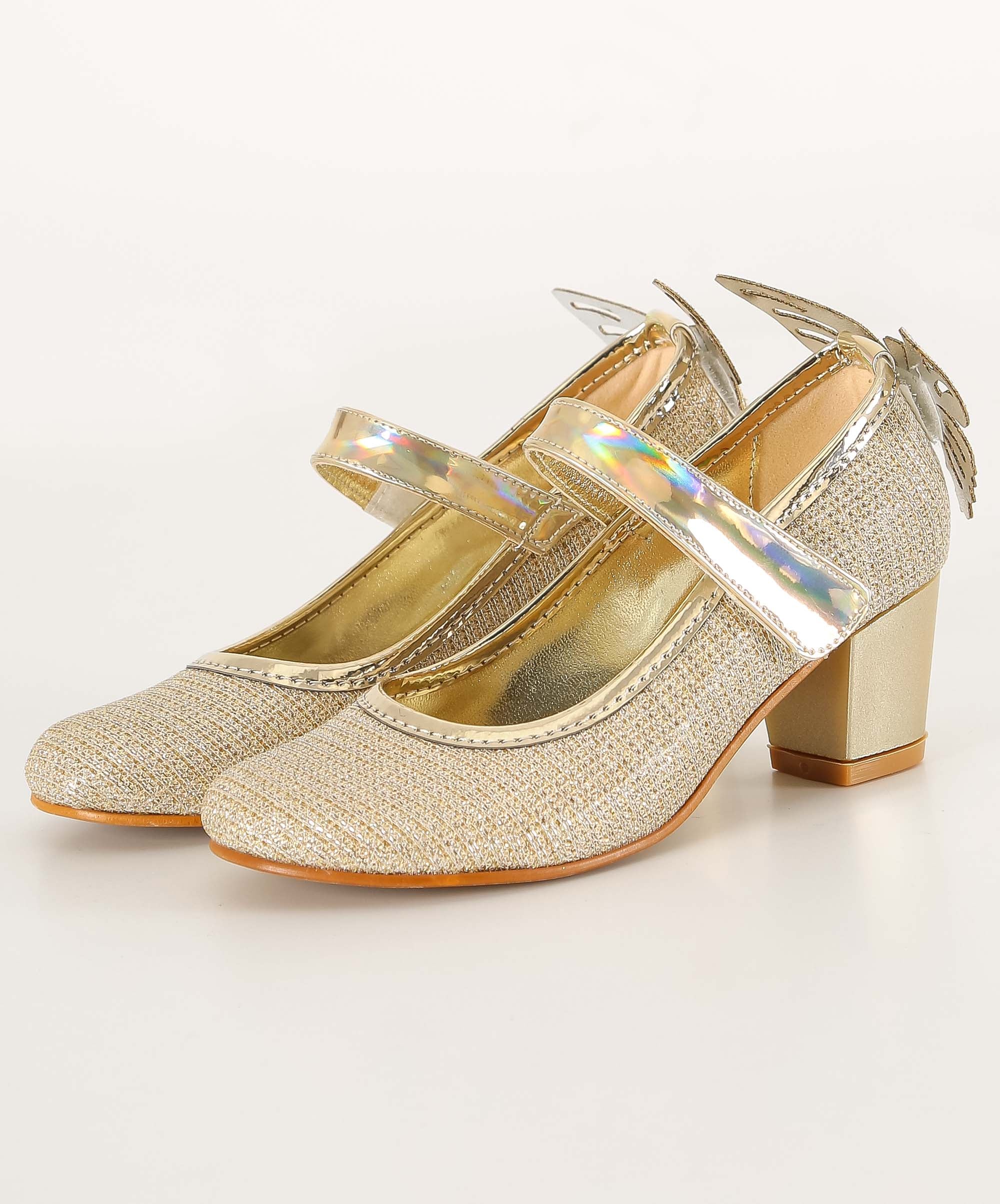 Girls Block Heel Sparkly Mary Jane Shoes - Gold