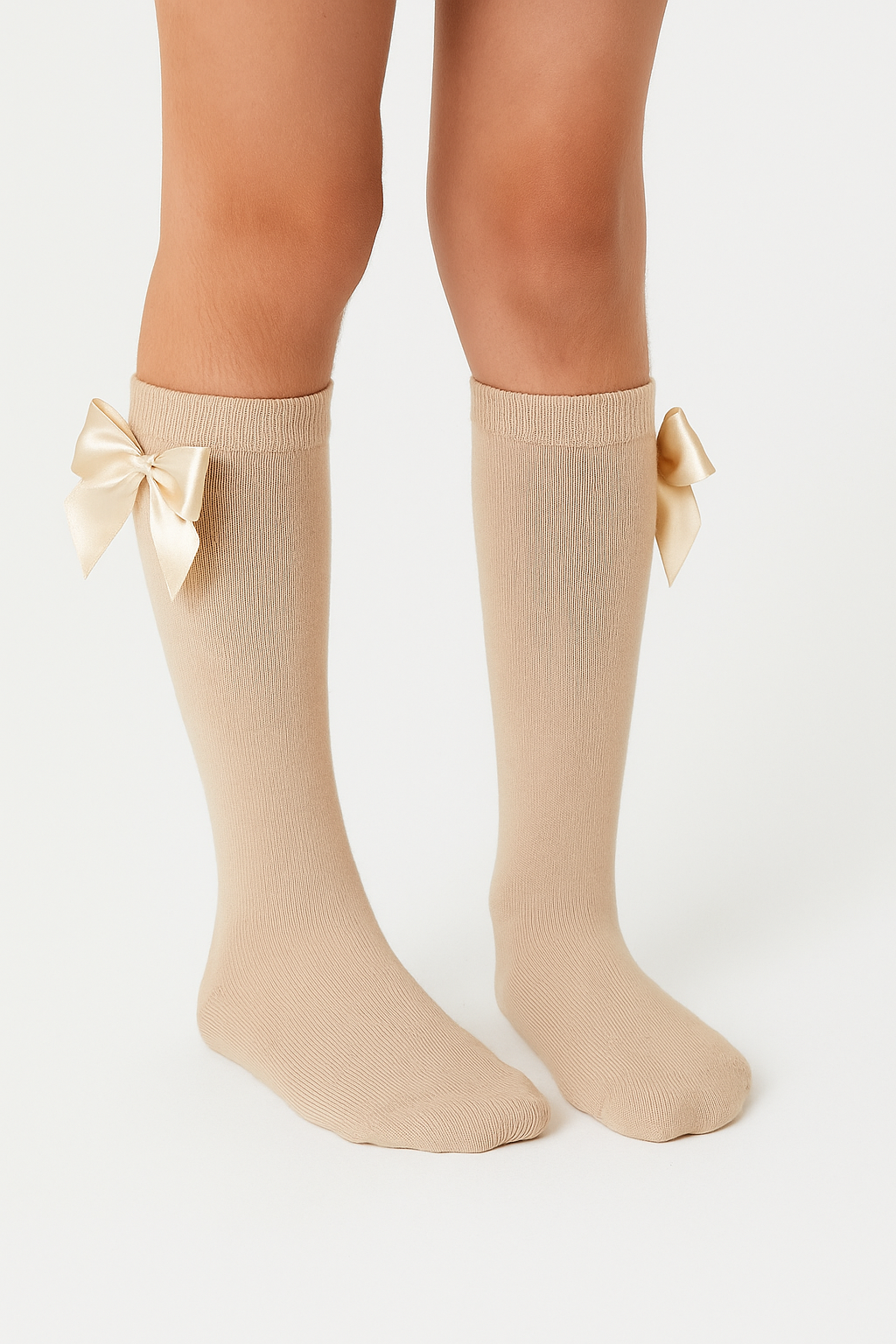 Girls' Bow Knee-High Dress Socks - VICTORIA - Camel