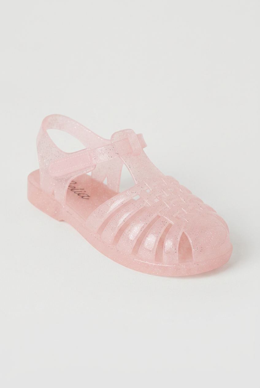 Girls' Glitter Jelly Sandals – Pink Sparkle T-Bar Summer Shoes